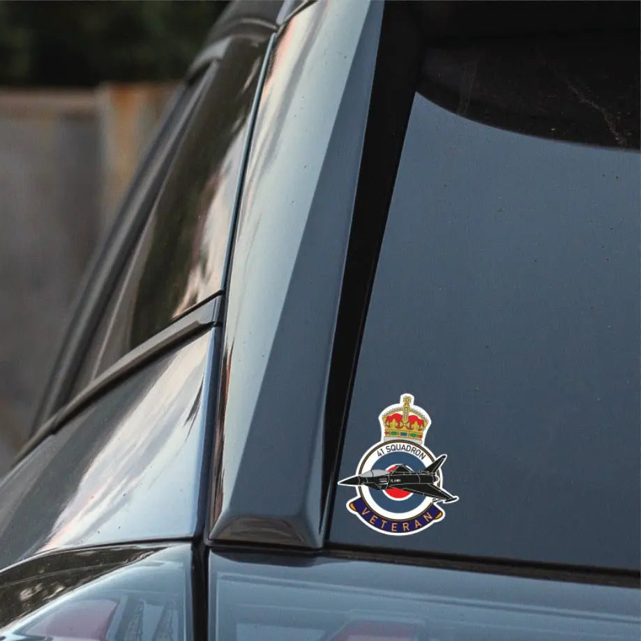 RAF 41 Squadron Veterans Badge Vinyl Sticker - Typhoon Aircraft - Red Plume