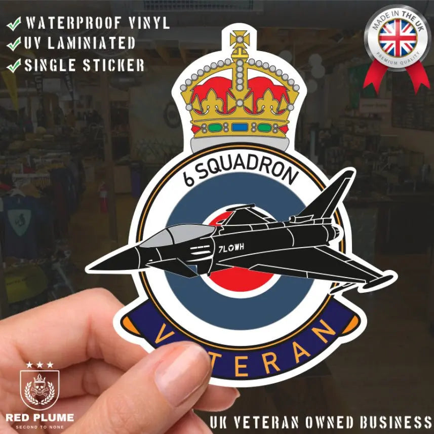 RAF 6 Squadron Veterans Badge Vinyl Sticker - Typhoon Aircraft redplume