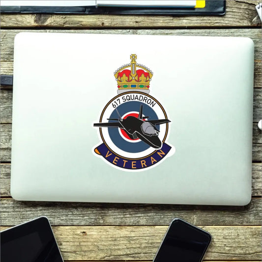 RAF 617 Squadron Veterans Badge Vinyl Sticker - Lightning Aircraft - Red Plume