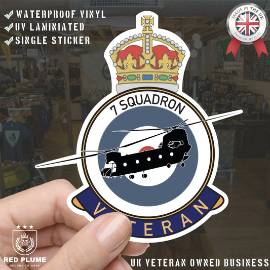 RAF 7 Squadron Veterans Badge Vinyl Sticker - Chinook Aircraft - Red Plume