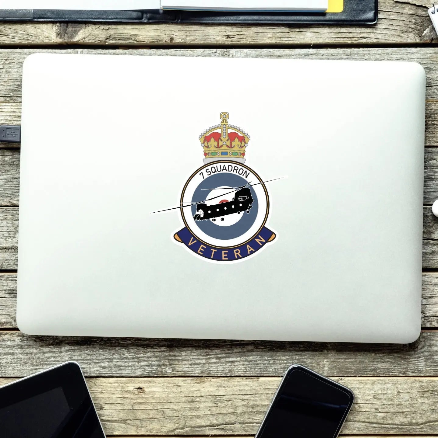 RAF 7 Squadron Veterans Badge Vinyl Sticker - Chinook Aircraft - Red Plume