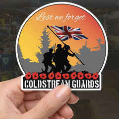 Remembrance Vinyl Sticker - Coldstream Guards Lest We Forget redplume