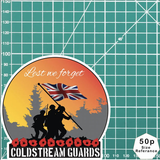 Remembrance Vinyl Sticker - Coldstream Guards Lest We Forget redplume