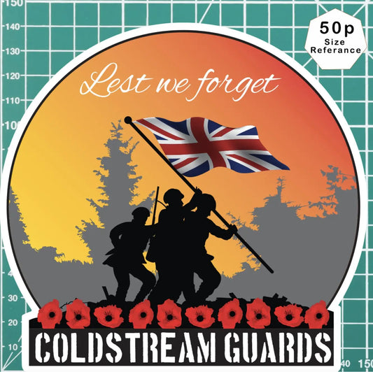 Remembrance Vinyl Sticker - Coldstream Guards Lest We Forget redplume