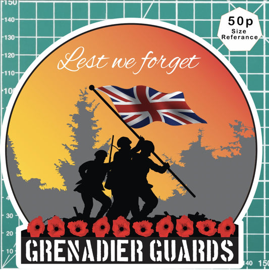 Remembrance Vinyl Sticker - Grenadier Guards Lest We Forget redplume