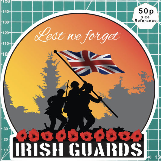 Remembrance Vinyl Sticker - Irish Guards Lest We Forget redplume