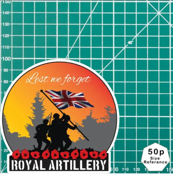 Remembrance Vinyl Sticker - Royal Artillery Lest We Forget redplume