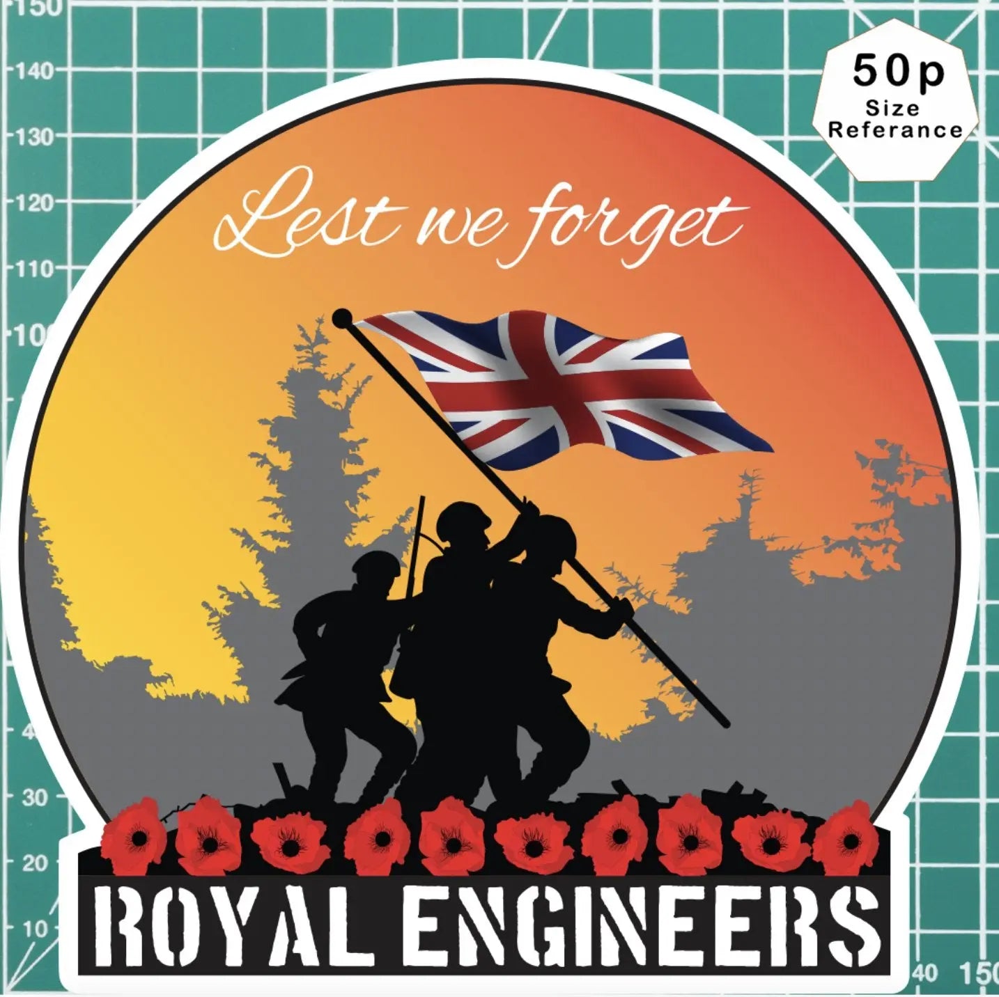 Remembrance Vinyl Sticker - Royal Engineers Lest We Forget redplume