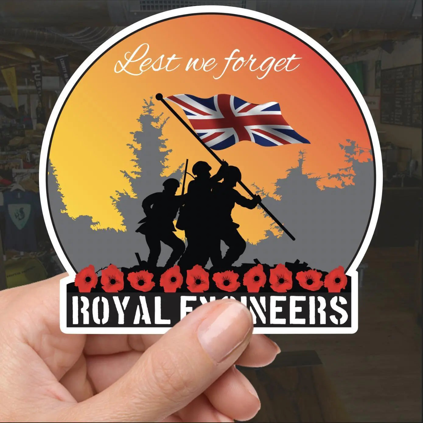 Remembrance Vinyl Sticker - Royal Engineers Lest We Forget redplume