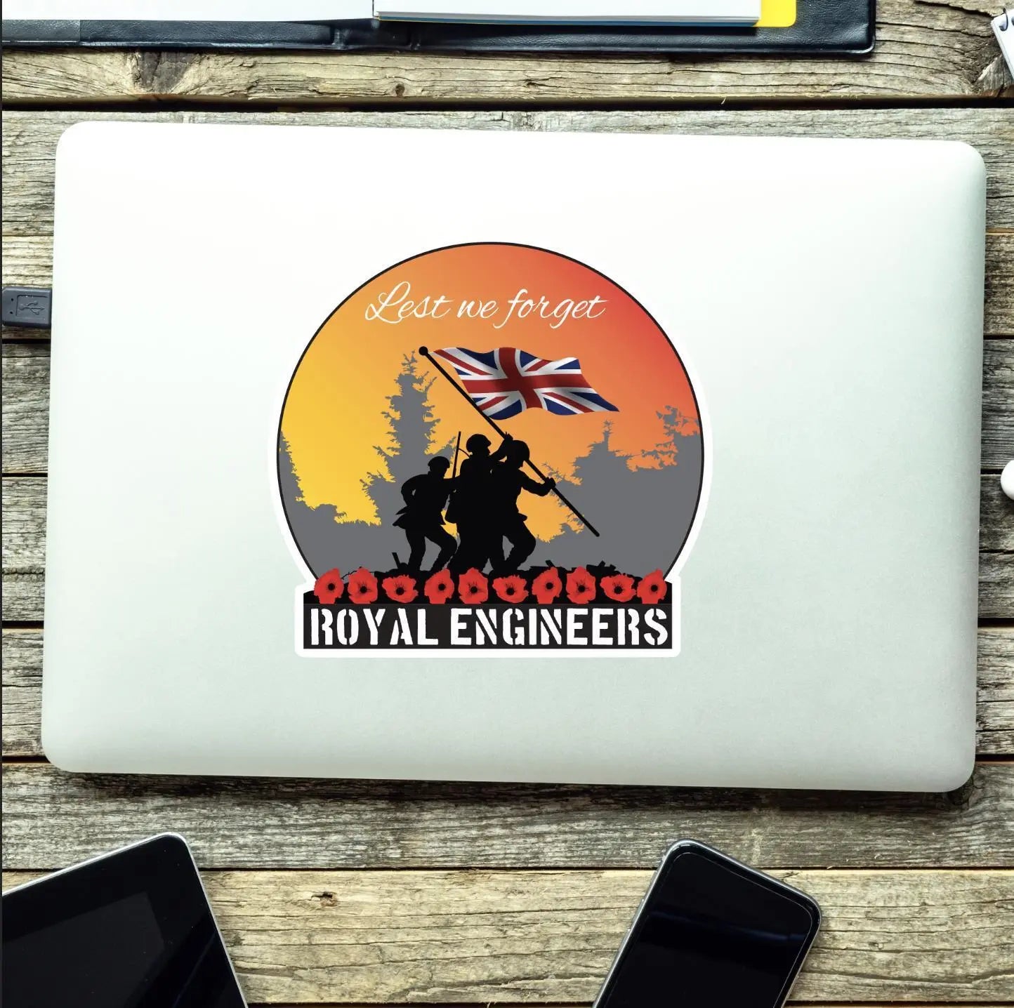 Remembrance Vinyl Sticker - Royal Engineers Lest We Forget redplume