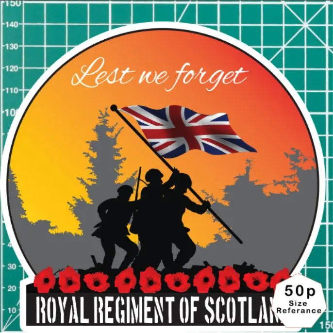 Remembrance Vinyl Sticker - Royal Regiment of Scotland Lest We Forget redplume