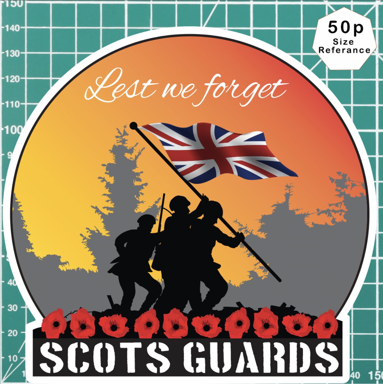 Remembrance Vinyl Sticker - Scots Guards Lest We Forget redplume