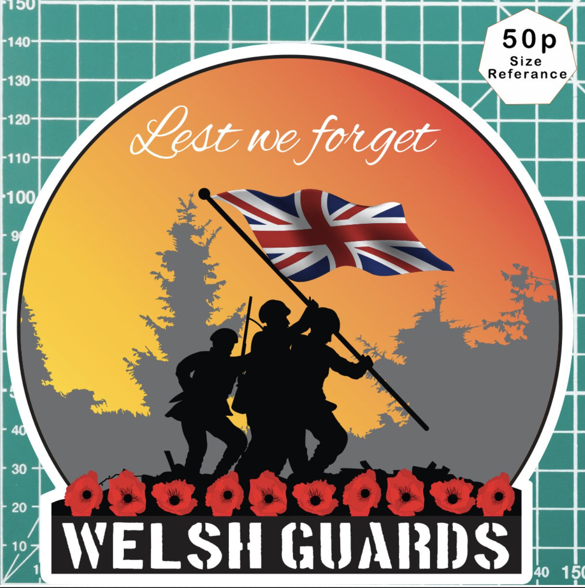 Remembrance Vinyl Sticker - Welsh Guards Lest We Forget redplume