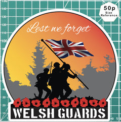 Remembrance Vinyl Sticker - Welsh Guards Lest We Forget redplume