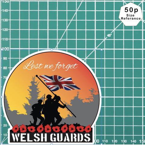 Remembrance Vinyl Sticker - Welsh Guards Lest We Forget redplume