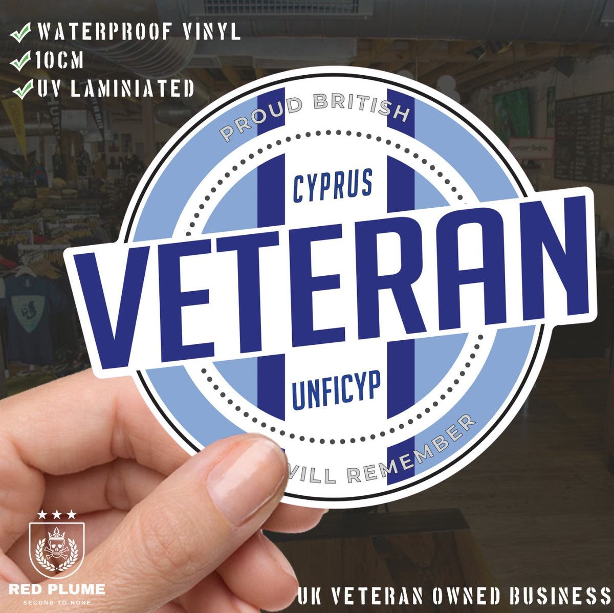 Retro Inspired Cyprus Veterans UNFICYP Vinyl UV Laminated Decal redplume