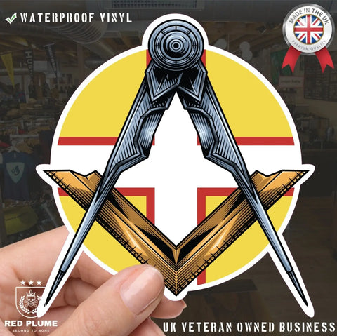 Round Dorset Masonic Sticker Square & Compass Union Vinyl Decal - Red Plume