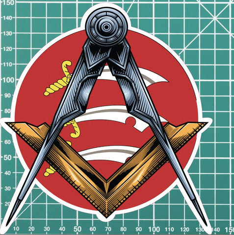 Round Essex Masonic Sticker Square & Compass Union Vinyl Decal - Red Plume