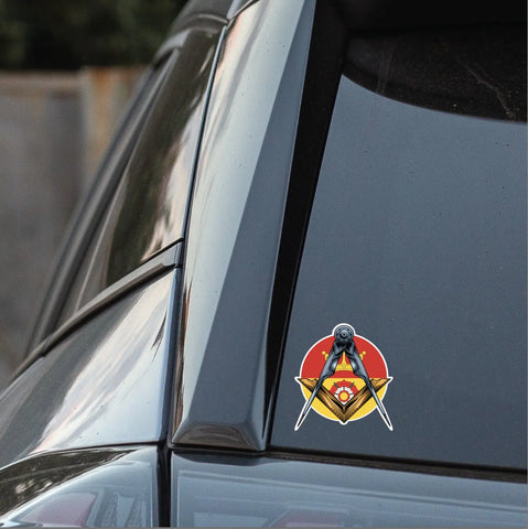 Round Hampshire Masonic Sticker Square & Compass Union Vinyl Decal - Red Plume