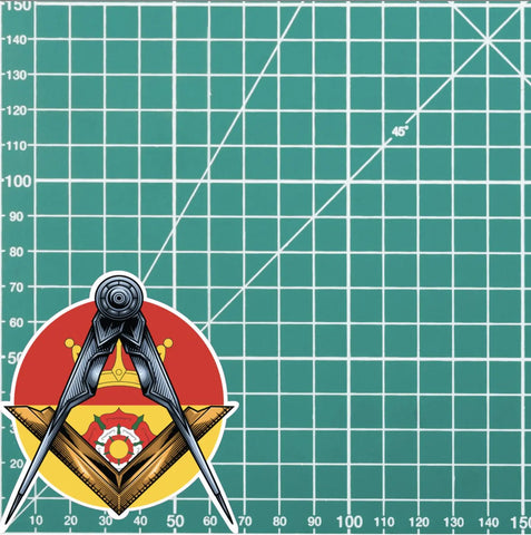 Round Hampshire Masonic Sticker Square & Compass Union Vinyl Decal - Red Plume