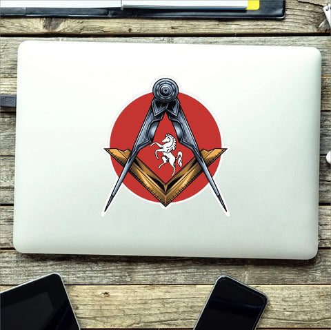 Round Kent Masonic Stickers Square & Compass Union Vinyl Decals - Red Plume