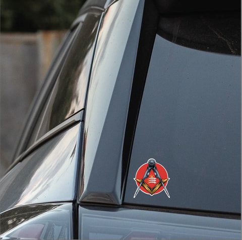 Round Middlesex Masonic Sticker Square & Compass Union Vinyl Decal - Red Plume
