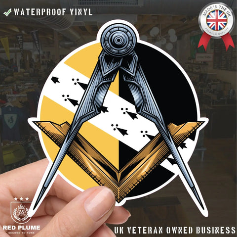 Round Norfolk Masonic Stickers Square & Compass Union Vinyl Decals - Red Plume