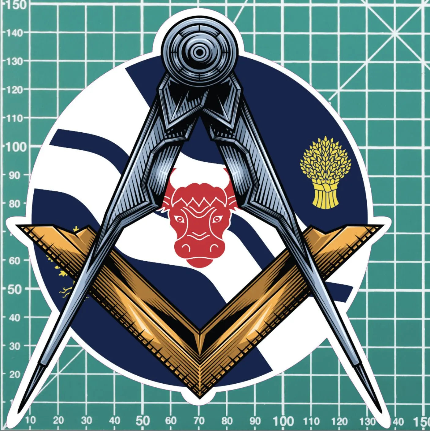 Round Oxfordshire Masonic Sticker Square & Compass Union Vinyl Decal redplume