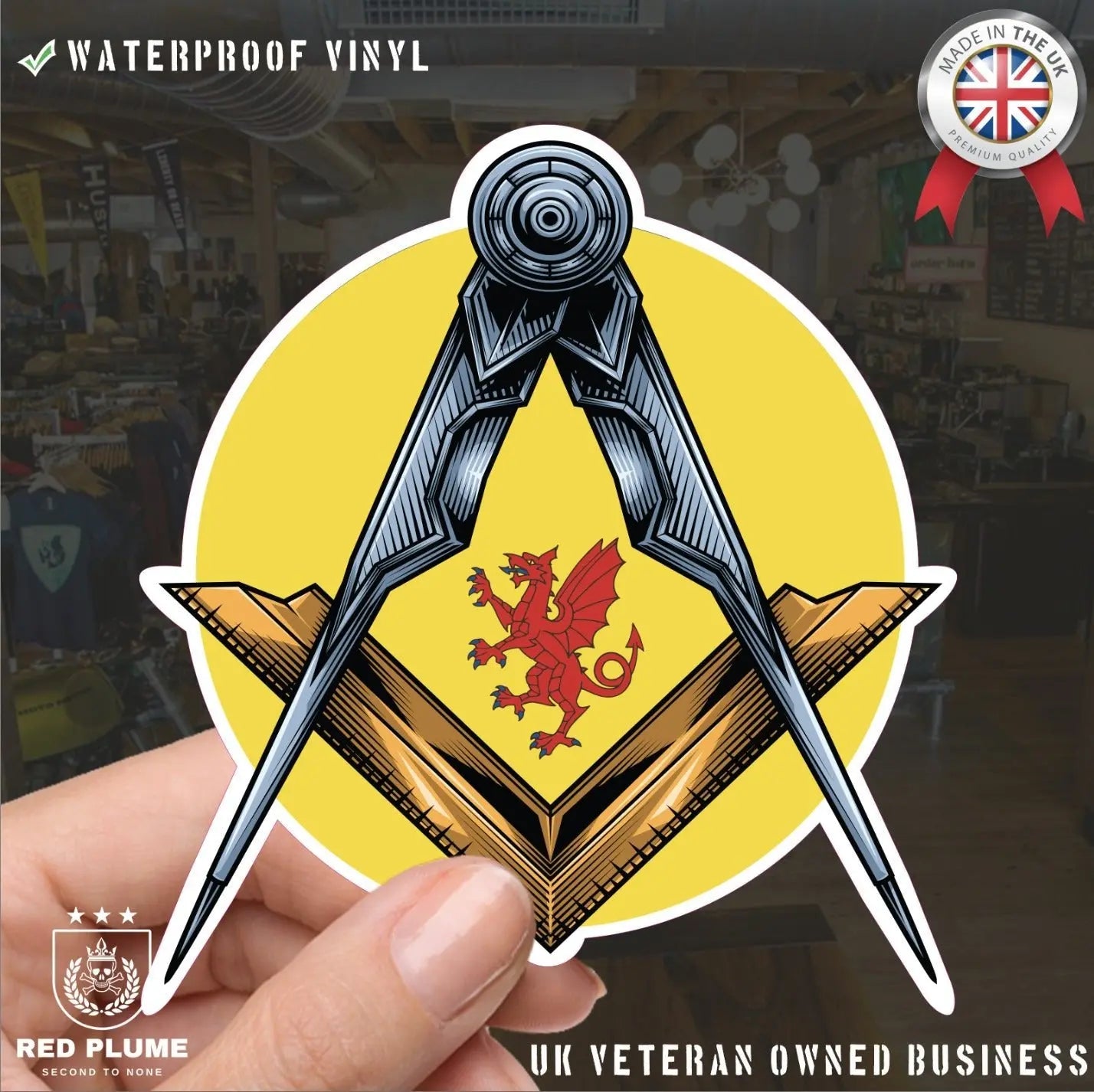 Round Somerset Masonic Sticker Square & Compass Union Vinyl Decal redplume