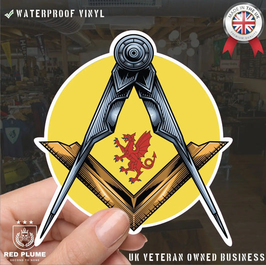 Round Somerset Masonic Sticker Square & Compass Union Vinyl Decal - Red Plume