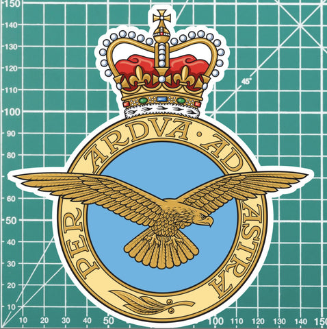 Royal Air Force RAF Badge Decal - Waterproof Vinyl - Queen's Crown redplume