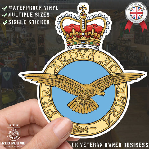 Royal Air Force RAF Badge Decal - Waterproof Vinyl - Queen's Crown redplume