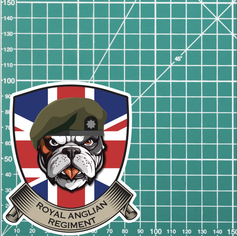 Royal Anglian British Bulldog and Union Jack Shield Vinyl Sticker - 10cm redplume