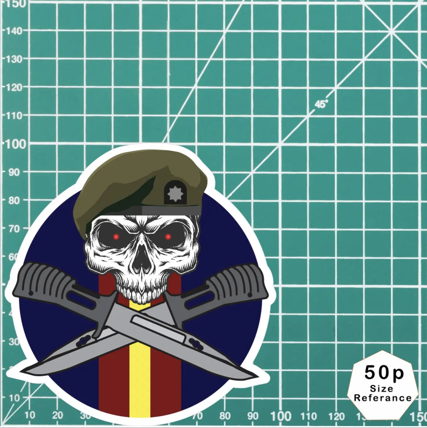 Royal Anglian Car Decal - Stylish Skull and Crossed Bayonets Design - Red Plume