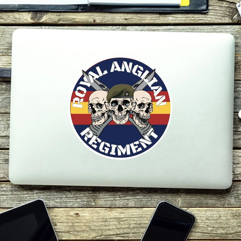 Royal Anglian Regiment Waterproof Vinyl Stickers Three Skull Design - Red Plume