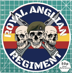 Royal Anglian Regiment Waterproof Vinyl Stickers Three Skull Design redplume