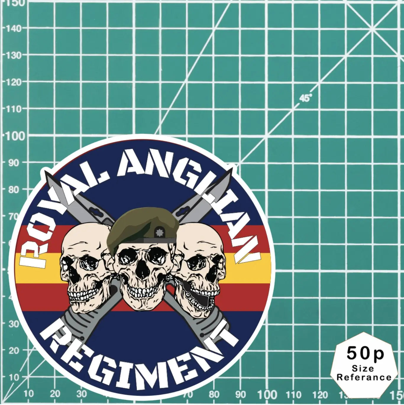Royal Anglian Regiment Waterproof Vinyl Stickers Three Skull Design redplume