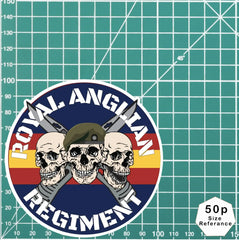 Royal Anglian Regiment Waterproof Vinyl Stickers Three Skull Design redplume
