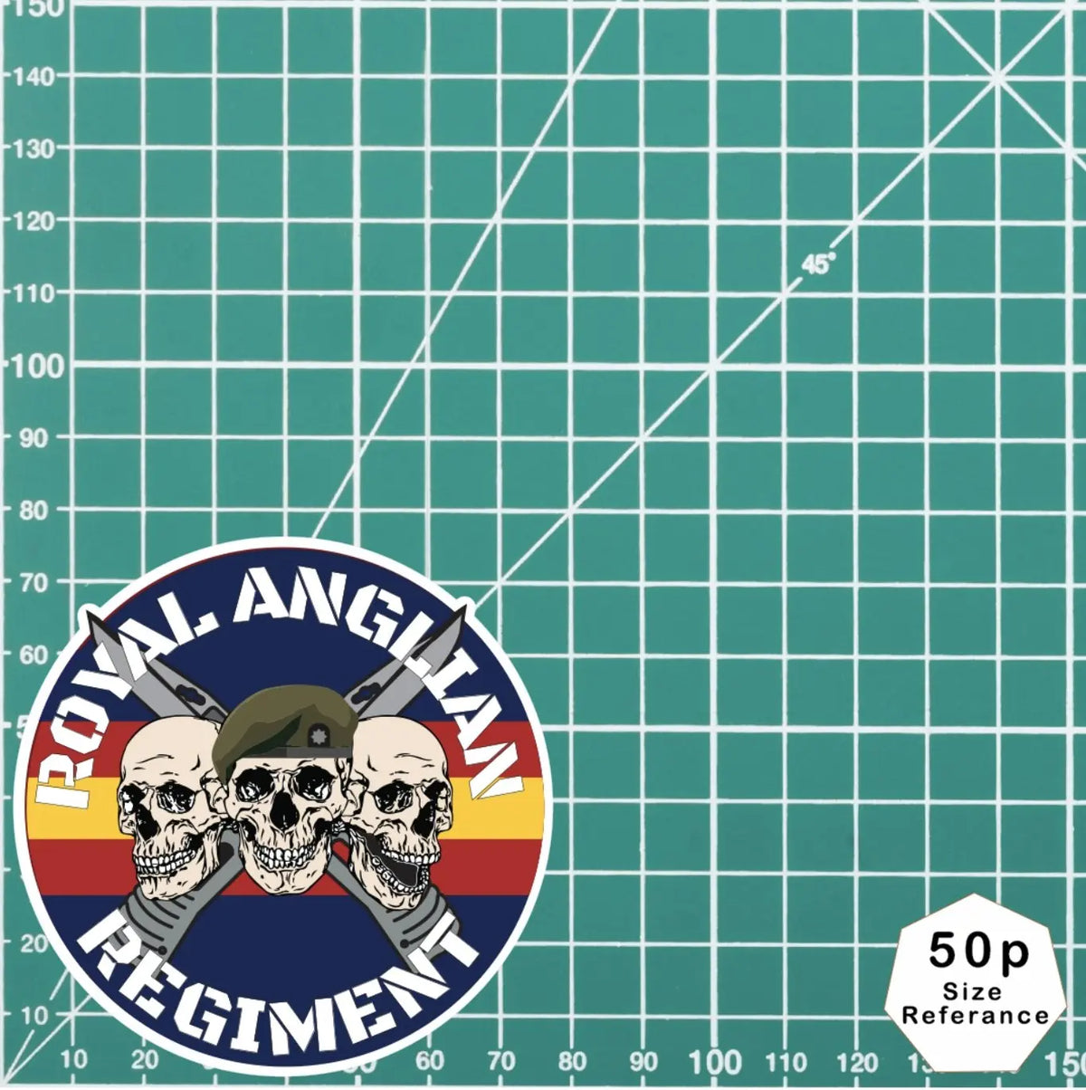 Royal Anglian Regiment Waterproof Vinyl Stickers Three Skull Design - Red Plume