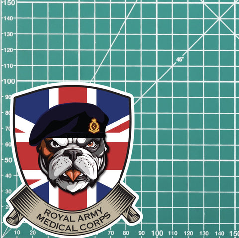 Royal Army Medical Corps British Bulldog and Union Jack Vinyl Sticker - 10cm redplume