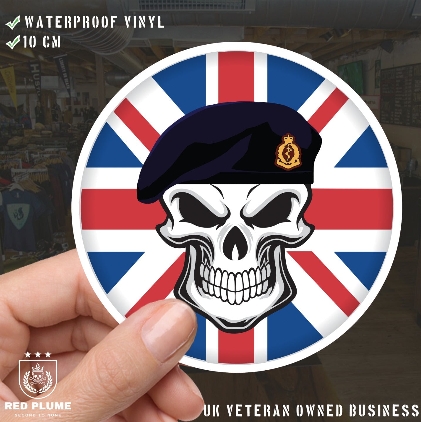 Royal Army Medical Corps RAMC Skull with Beret UJ Vinyl Sticker - 10cm redplume