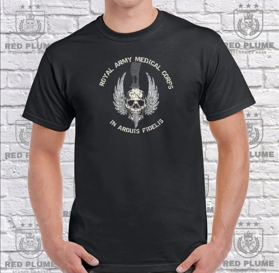 Royal Army Medical Corps Skulled Dagger T-Shirt - Red Plume