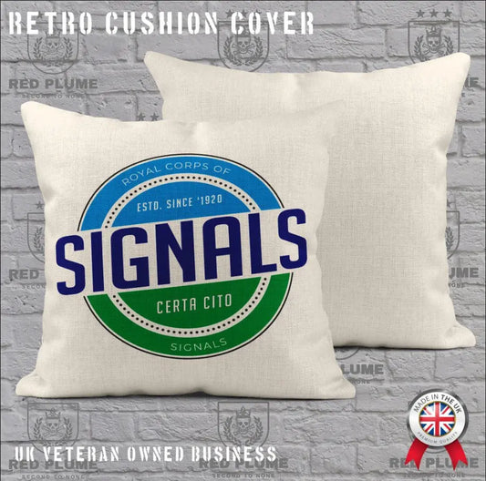 Royal Corps of Signals Retro Cushion Cover - Ideal Stocking Filler - Red Plume