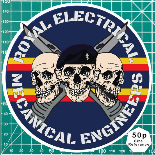 Royal Electrical Mechanical Engineer Waterproof Vinyl Stickers Three Skulls redplume