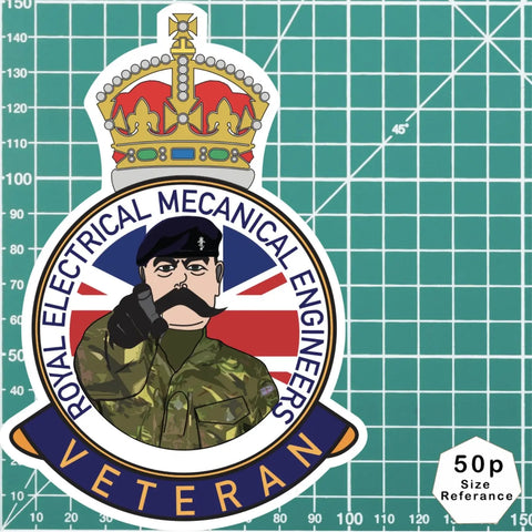 Royal Electrical Mechanical Engineers Veteran UV Laminated Kitch & Beret Sticker - Red Plume