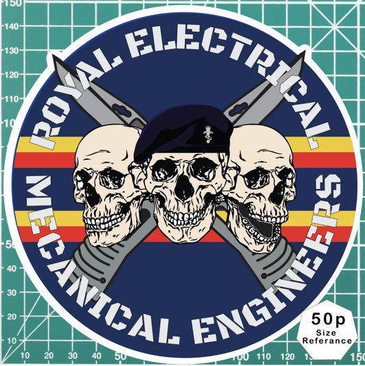 Royal Electrical Mechanical Engineers Waterproof Vinyl Stickers 3 Skull Design redplume
