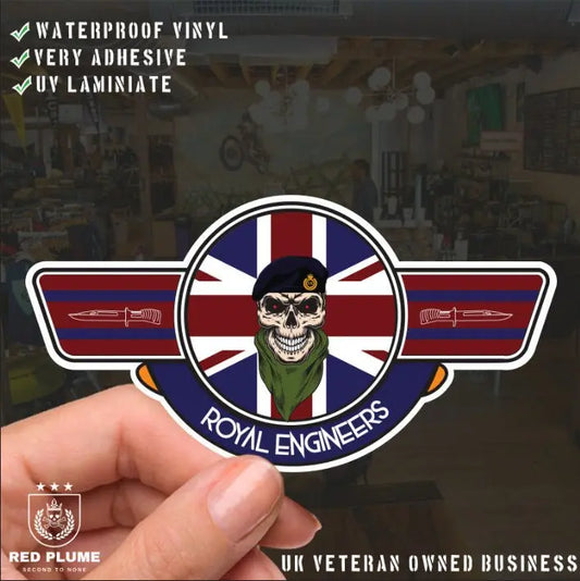 Royal Engineer UV Laminated Vinyl Sticker - Wings - Red Plume