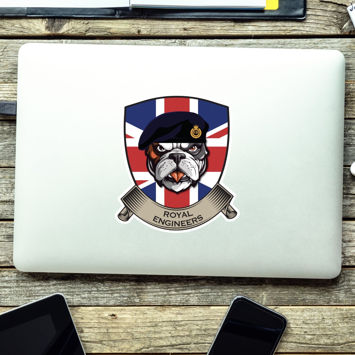 Royal Engineers British Bulldog and Union Jack Shield Vinyl Sticker - 10cm redplume
