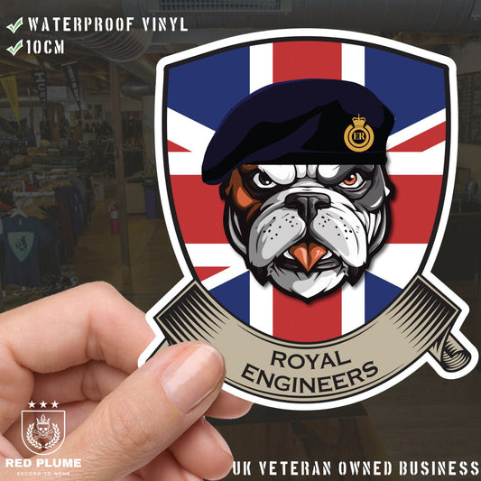 Royal Engineers British Bulldog and Union Jack Shield Vinyl Sticker - 10cm redplume
