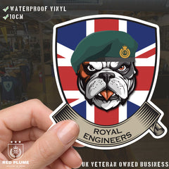 Royal Engineers Commando British Bulldog and Union Jack Vinyl Sticker - 10cm redplume
